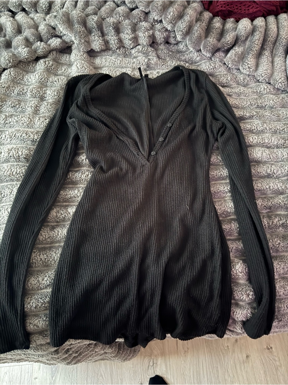 Fashion Nova Black Ribbed Long-Sleeve Romper